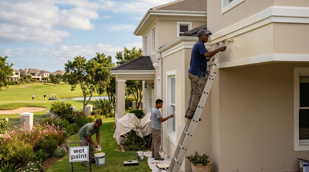 Professional estate painters painting a luxury golf estate home on the Southern Peninsula